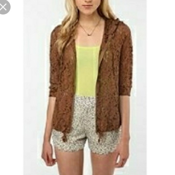 Urban Outfitters Sweaters - Staring at Stars Brown Lace Zip Up Hood Jacket